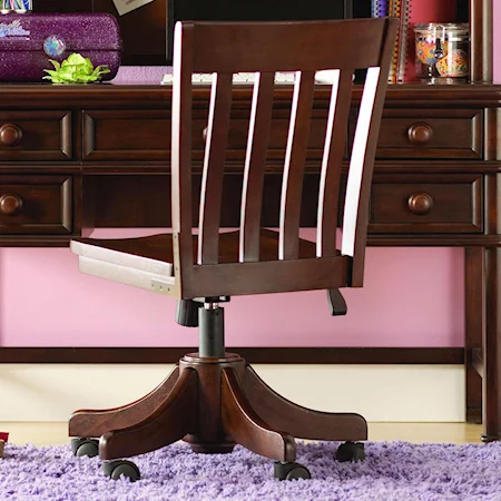 Slat-Back Wood Swivel Chair